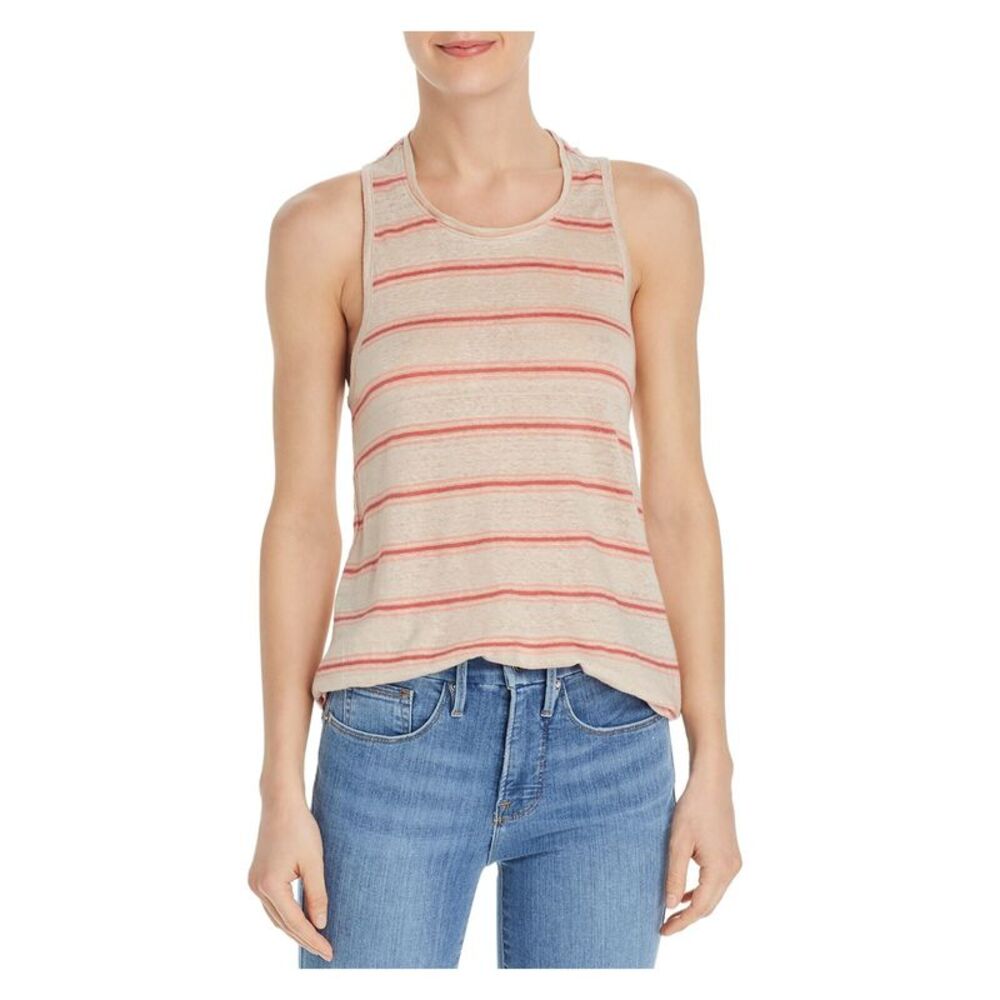JOIE Womens Beige Striped Sleeveless Jewel Neck Tank Top Size: XXS